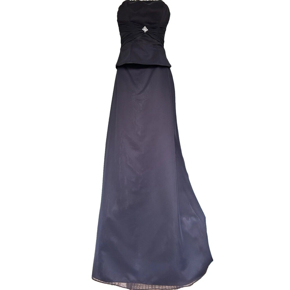 Vintage Y2K Mori Lee 2 Piece Black Gown Dress Strapless Brooch Sz 10 Vampy Goth